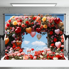 Aperturee - Flowers And Heart Balloons Valentines Day Backdrop