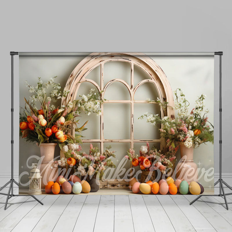 Aperturee - Flowers Colorful Eggs Arch Window Easter Backdrop