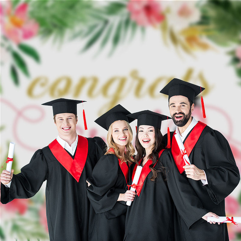 Aperturee - Flowers Green Leaves Flamingo Graduation Photo Backdrop