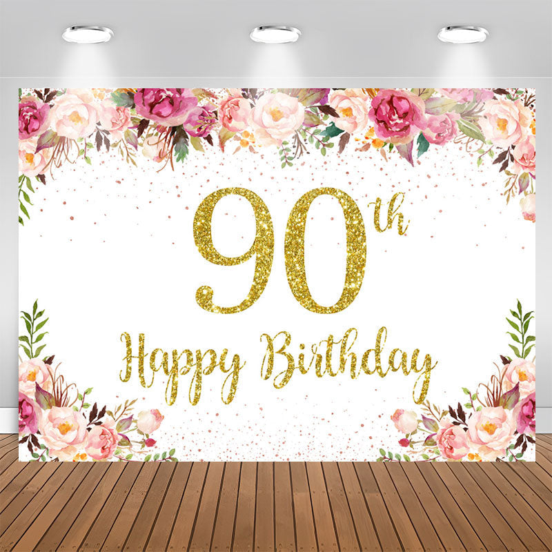 Aperturee - Flowers Lovely Happy 90Th Birthday Backdrop For Women