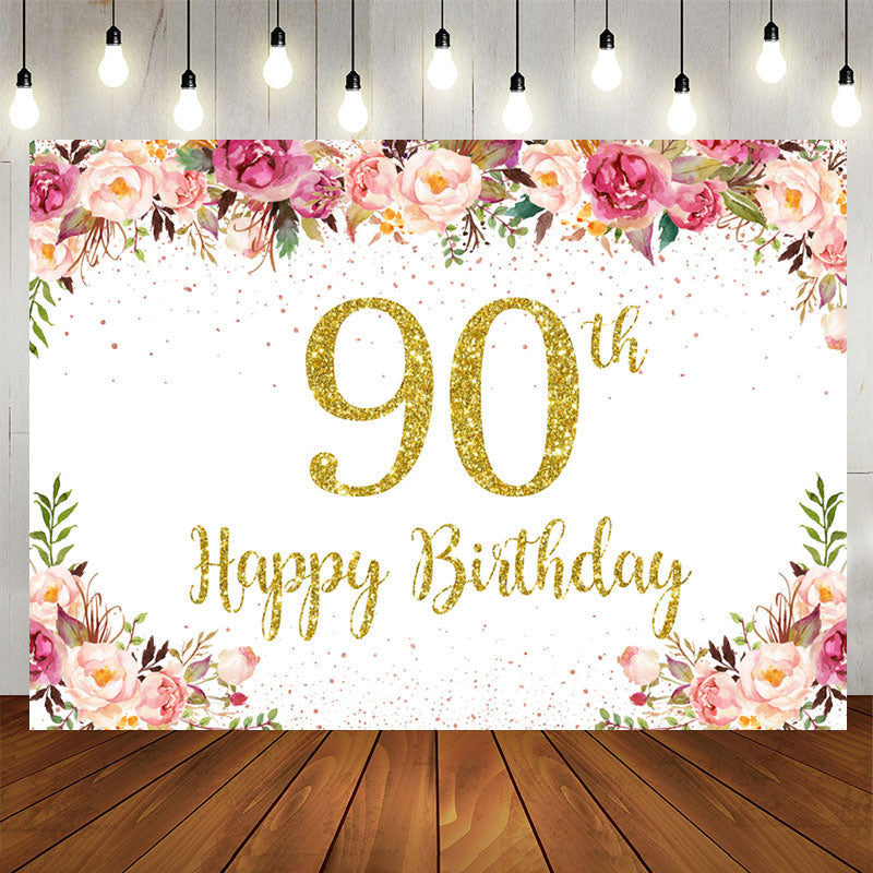 Aperturee - Flowers Lovely Happy 90Th Birthday Backdrop For Women