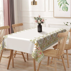 Aperturee - Flowers Pattern White Dining Rectangle Tablecloth