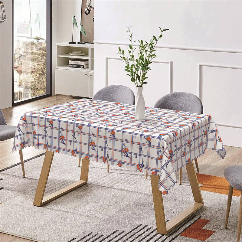 Aperturee - Flowers Regular Blue Plaid Rectangle Tablecloth