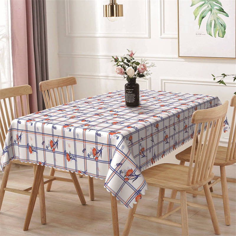 Aperturee - Flowers Regular Blue Plaid Rectangle Tablecloth