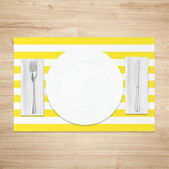 Aperturee - Fluorescent Yellow White Stripe Set Of 4 Placemats