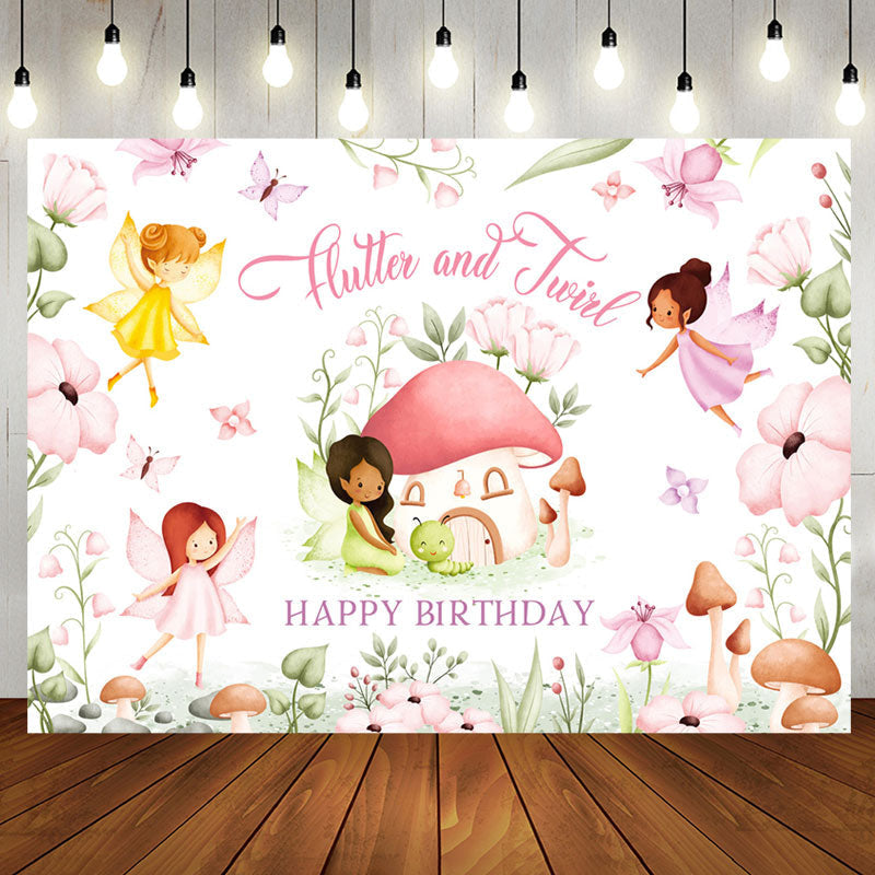 Aperturee - Flutter And Twirl Fairy Happy Birthday Backdrop