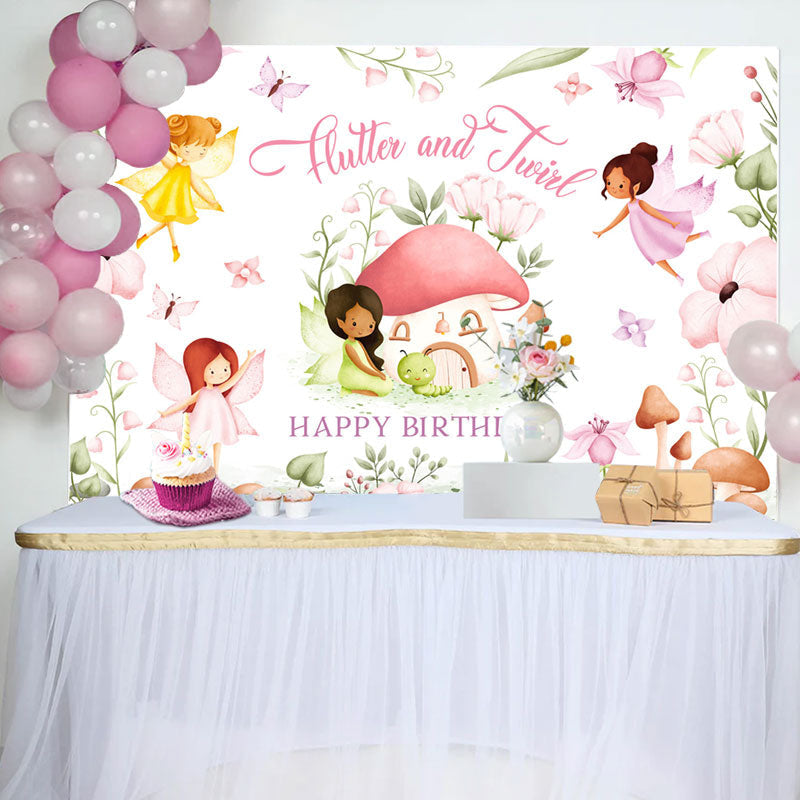 Aperturee - Flutter And Twirl Fairy Happy Birthday Backdrop