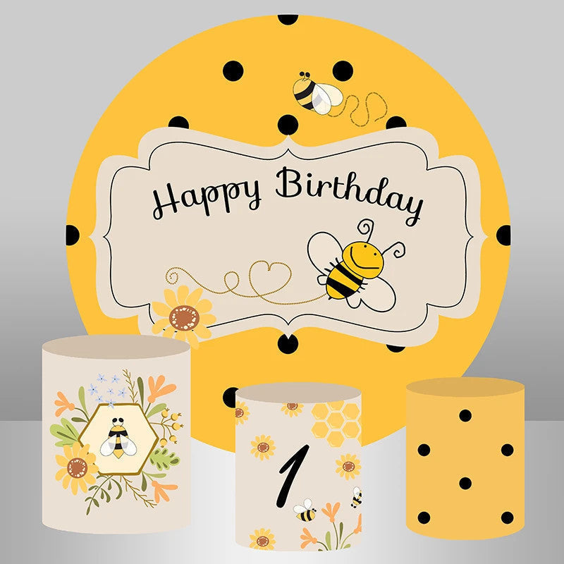 Aperturee Flying Bee Floral Birthday Round Backdrop Kit