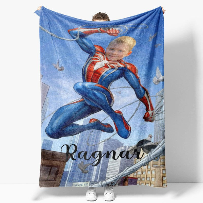 Aperturee - Flying Strong Hero Cobweb City Custom Photo Blanket