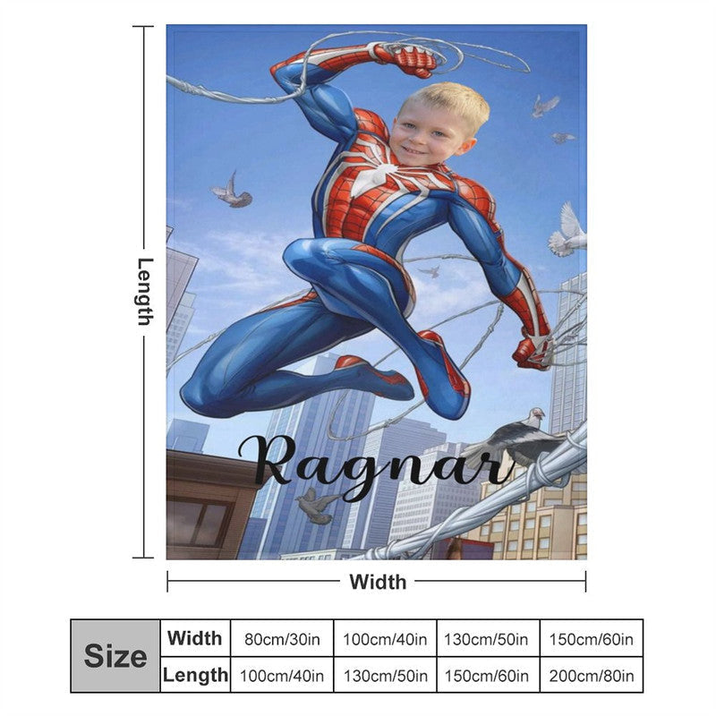 Aperturee - Flying Strong Hero Cobweb City Custom Photo Blanket