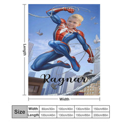 Aperturee - Flying Strong Hero Cobweb City Custom Photo Blanket