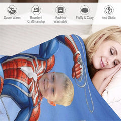 Aperturee - Flying Strong Hero Cobweb City Custom Photo Blanket