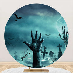 Aperturee - Foggy Cemetery Risen Hand Round Halloween Backdrop