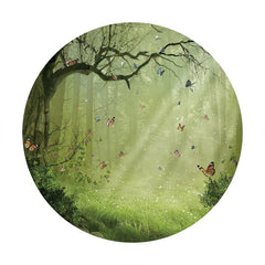 Aperturee Foggy Forest Butterfly Glitter Green Round Backdrops for Party