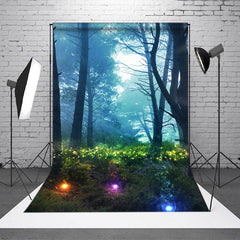 Aperturee - Foggy Forest Grass Tree Light Photo Booth Backdrop