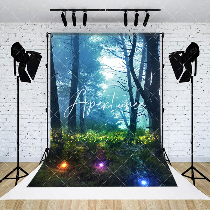 Aperturee - Foggy Forest Grass Tree Light Photo Booth Backdrop