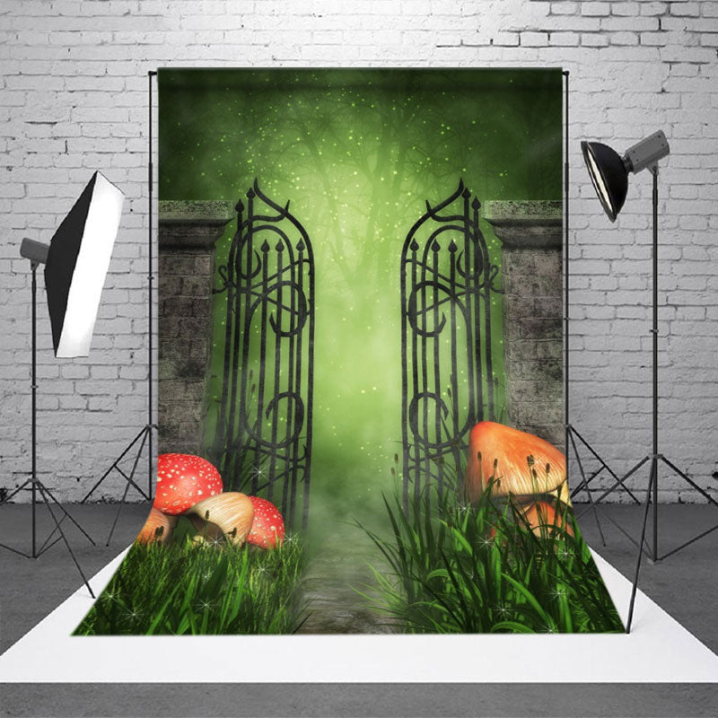 Aperturee - Foggy Grass Gate Mushroom Spring Photoshoot Backdrop