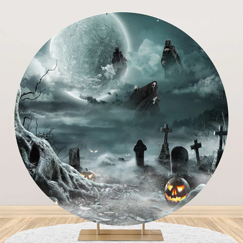 Aperturee - Foggy Moon Night Ghosts Round Halloween Backdrop