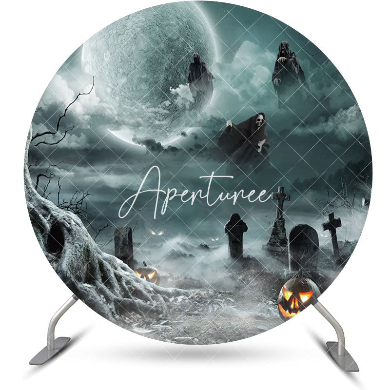 Aperturee - Foggy Moon Night Ghosts Round Halloween Backdrop