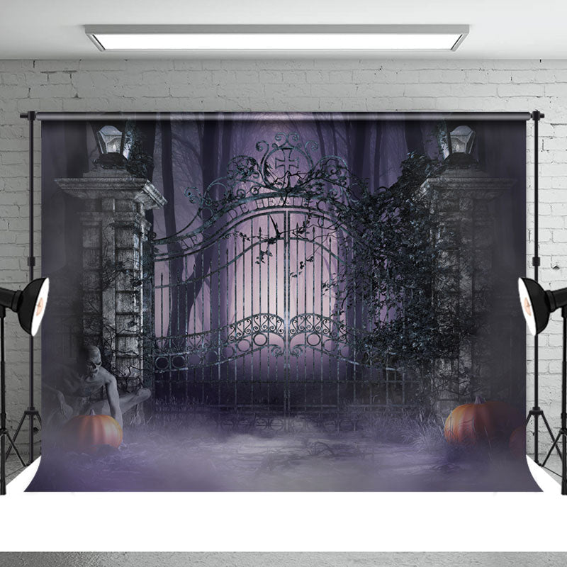 Aperturee - Foggy Night Ghost Scary Pumpkin Halloween Backdrop