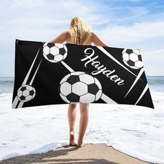 Aperturee - Football Black Custom Name Beach Towel for Boy