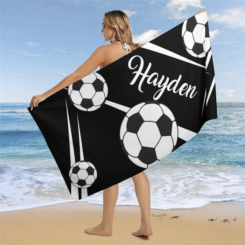 Aperturee - Football Black Custom Name Beach Towel for Boy