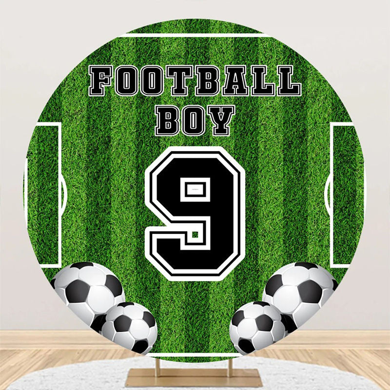 Aperturee - Football Boy Field Round 9th Birthday Party Backdrop