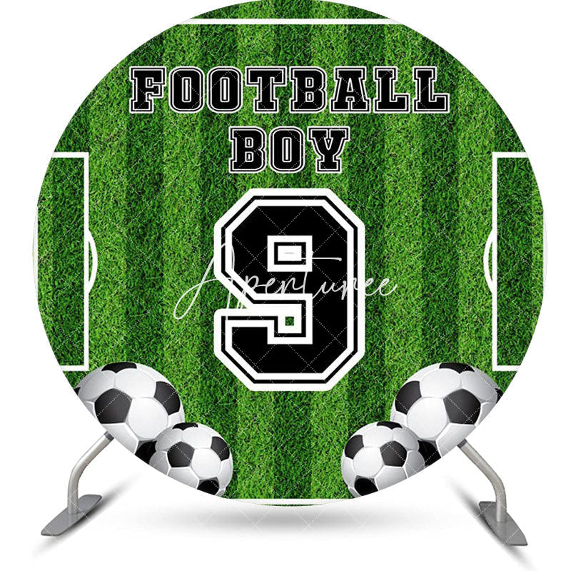 Aperturee - Football Boy Field Round 9th Birthday Party Backdrop