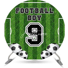 Aperturee - Football Boy Field Round 9th Birthday Party Backdrop