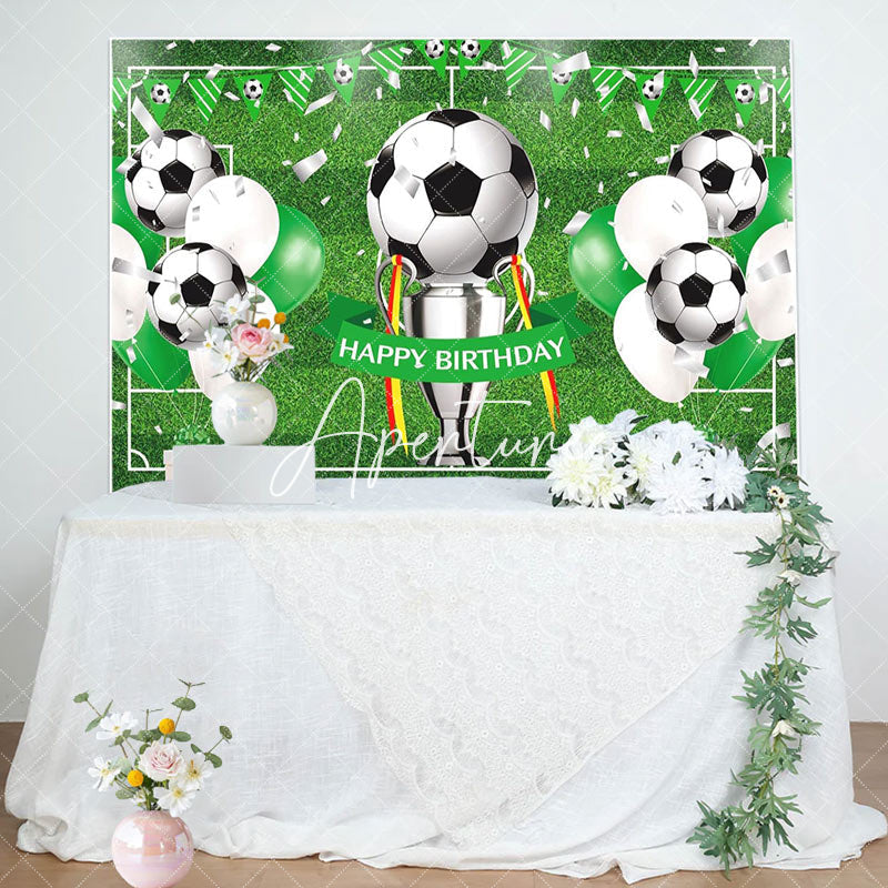 Aperturee - Football Field Balloons Sports Birthday Backdrop