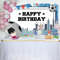 Aperturee - Football Field Building Flag Happy Birthday Backdrop