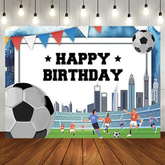 Aperturee - Football Field Building Flag Happy Birthday Backdrop