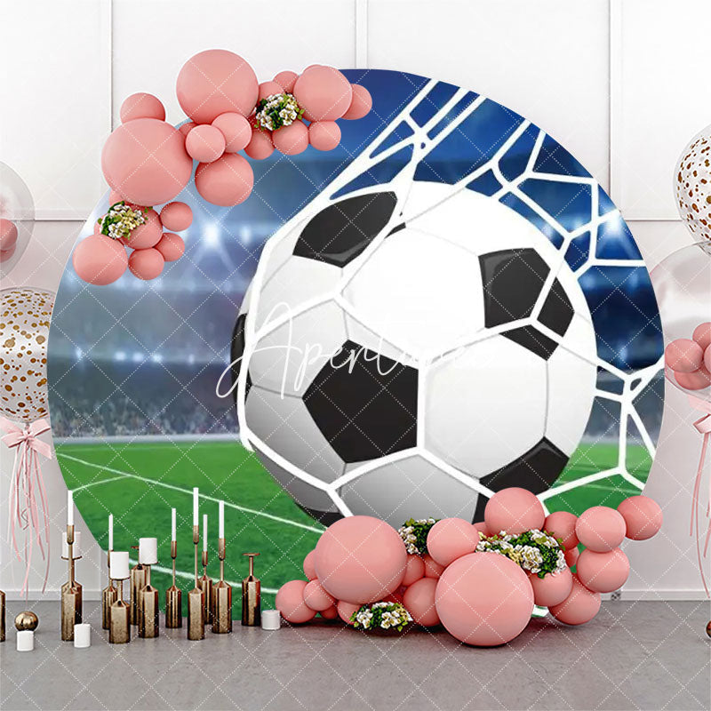 Aperturee - Football In Goal Stadium Boy Round Birthday Backdrop