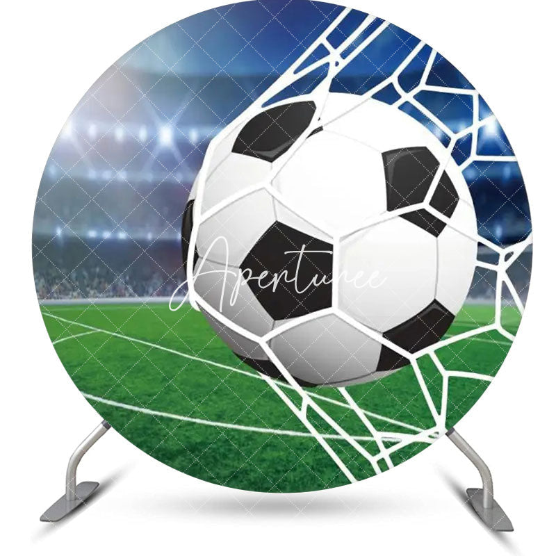 Aperturee - Football In Goal Stadium Boy Round Birthday Backdrop