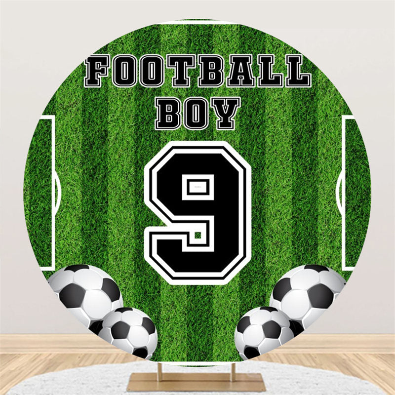 Aperturee Football Turf Boy Round Happy 9th Birthday Backdrop