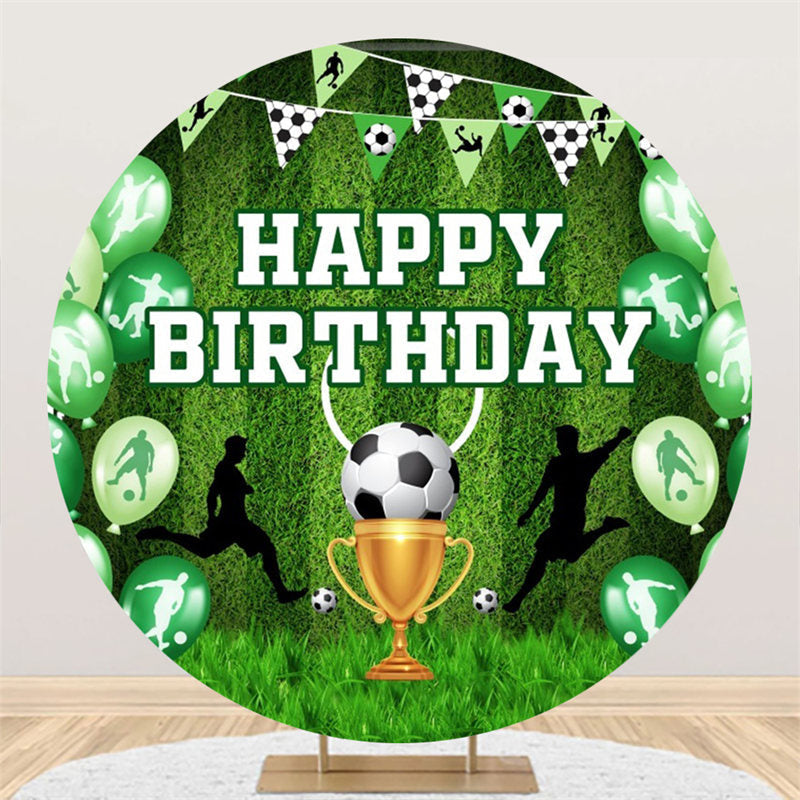 Aperturee Football Turf Green Round Happy Birthday Backdrop