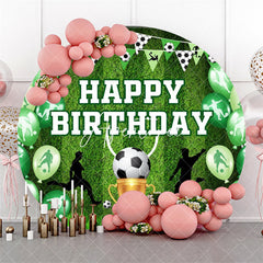 Aperturee Football Turf Green Round Happy Birthday Backdrop