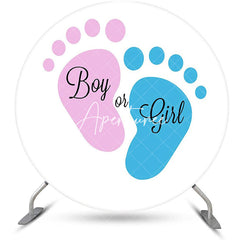 Aperturee - Footprint Boy Or Girl Round Gender Reveal Backdrop