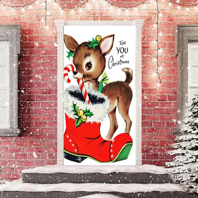 Aperturee - For You At Christmas Elk Red Boot Door Cover Decor