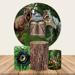 Aperturee Forest And Dinosaur World Round Boys Birthday Backdrop Kit