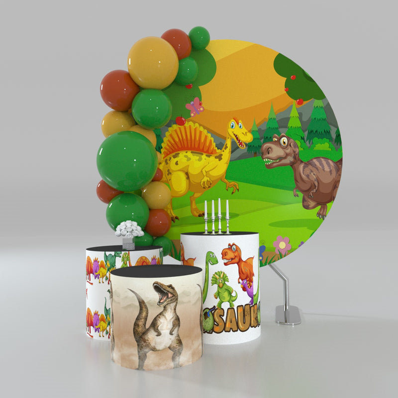 Aperturee Forest And Dinosaurss Circle Backdrop Kit For Birthday