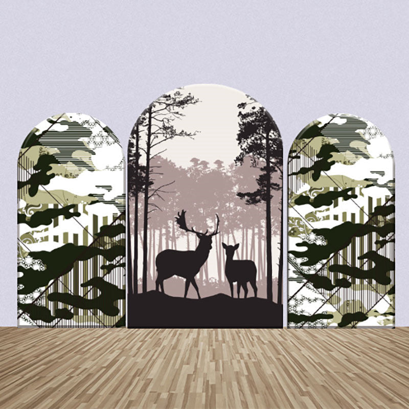 Aperturee - Forest Deers Green Camo Print Arch Backdrop Kit