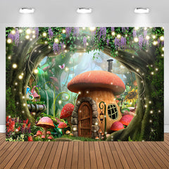 Aperturee - Forest Flower Mushroom House Happy Birthday Backdrop