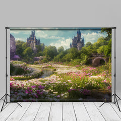 Aperturee - Forest Flowers Castle Portrait Picture Backdrop