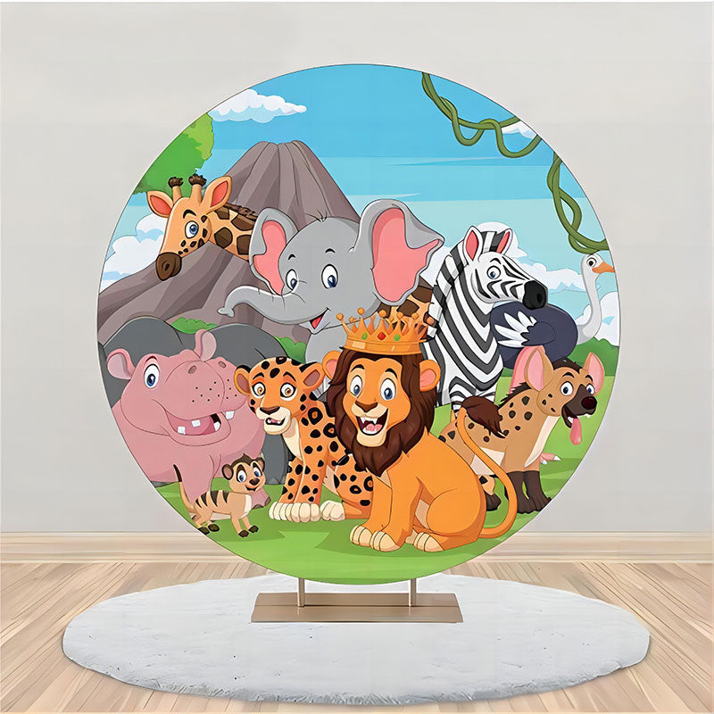 Aperturee - Forest Mountain Animlas Round Backdrop For Birthday