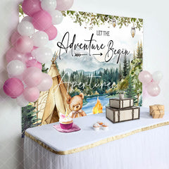 Aperturee - Forest Mountain Tent Teddy Bear Baby Shower Backdrop