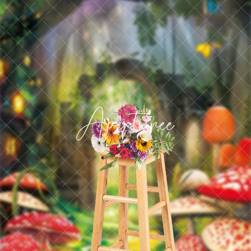 Aperturee - Forest Path Floral Gate Mushroom Photo Booth Backdrop