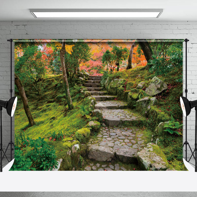 Aperturee - Forest Path Stone Steps Spring Photography Backdrop