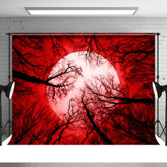 Aperturee - Forest Red Night Moon Backdrop for Halloween