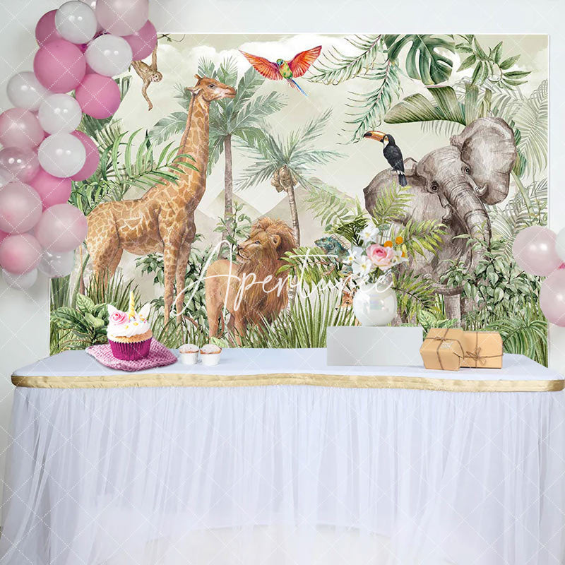 Aperturee - Forest Safari Wild Animals Trees Birthday Backdrop